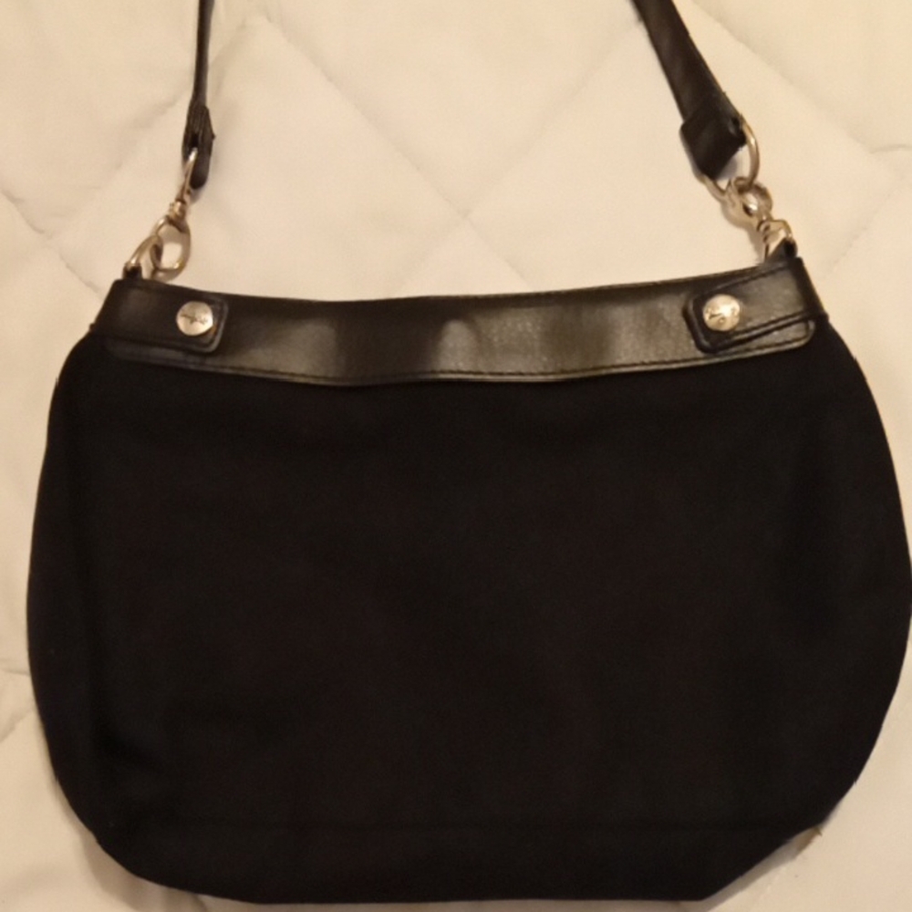 Sleek Black Leather Shoulder Bag with Silver Accents